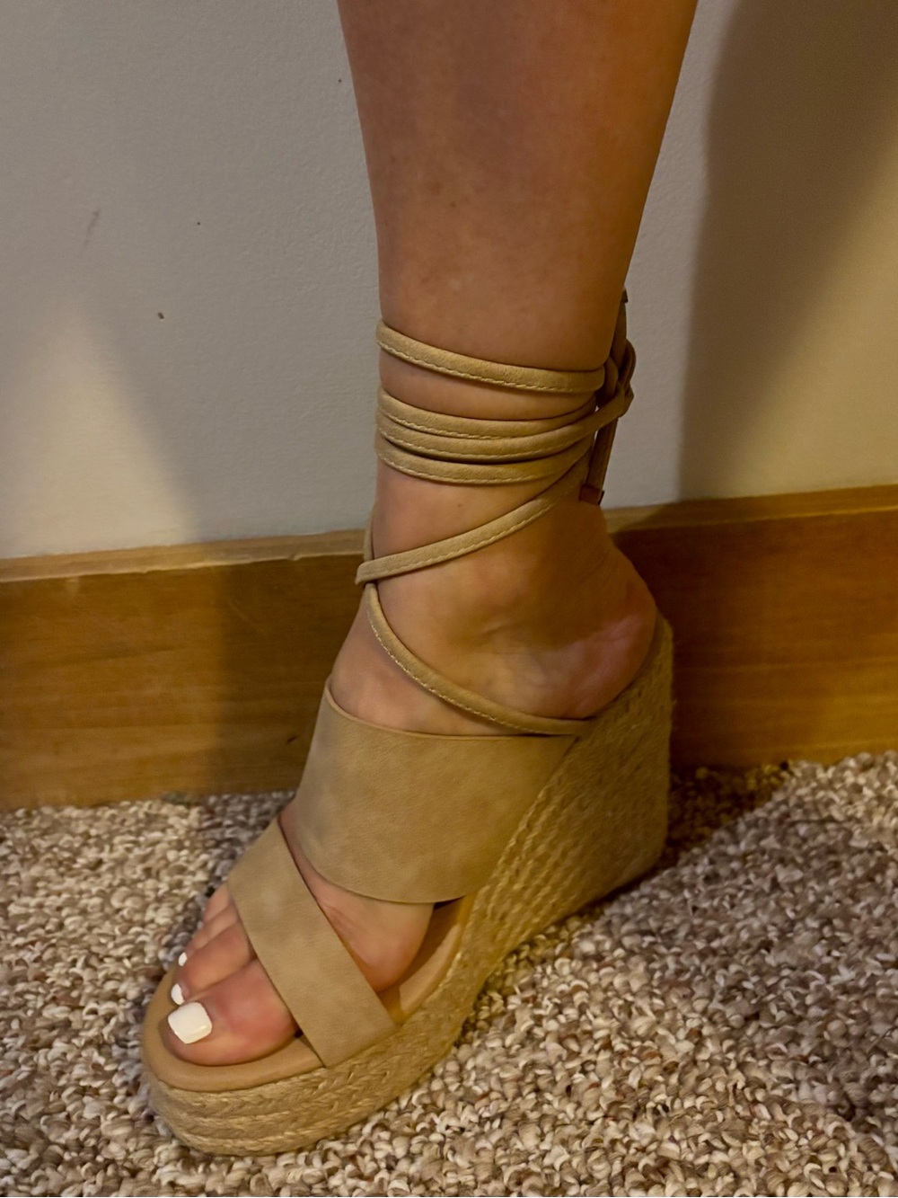 Women's Tan Espadrille Platform Sandals with Ankle Tie